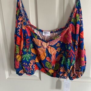 Sienna Sky Tropical Floral Bubble Hem Crop Top